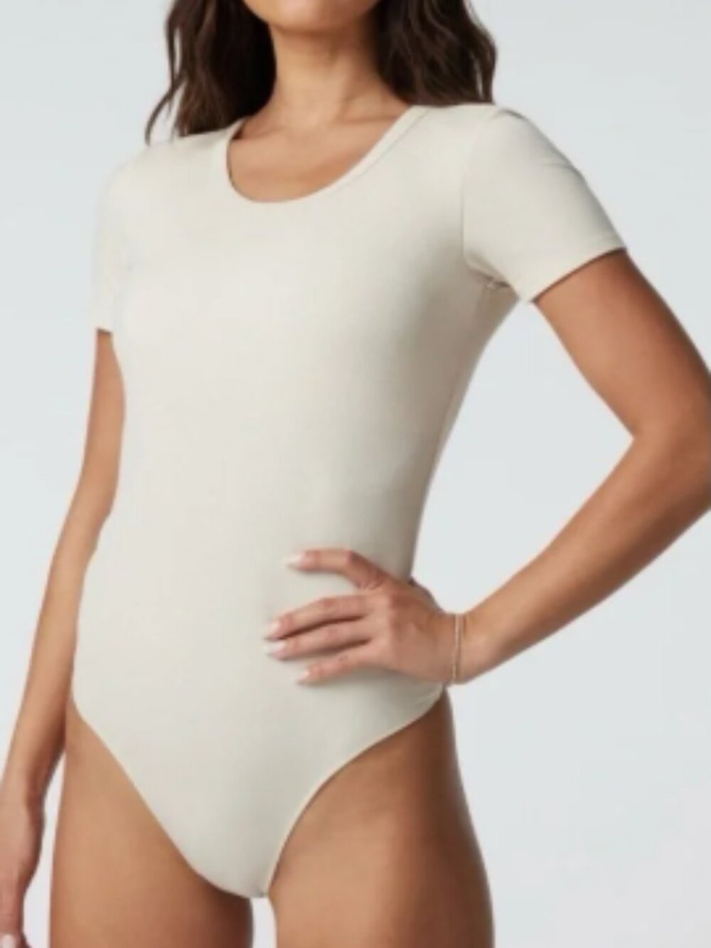Vuori Short Sleeve Pose Rib Knit Bodysuit, Milkweed Cream - Size Medium